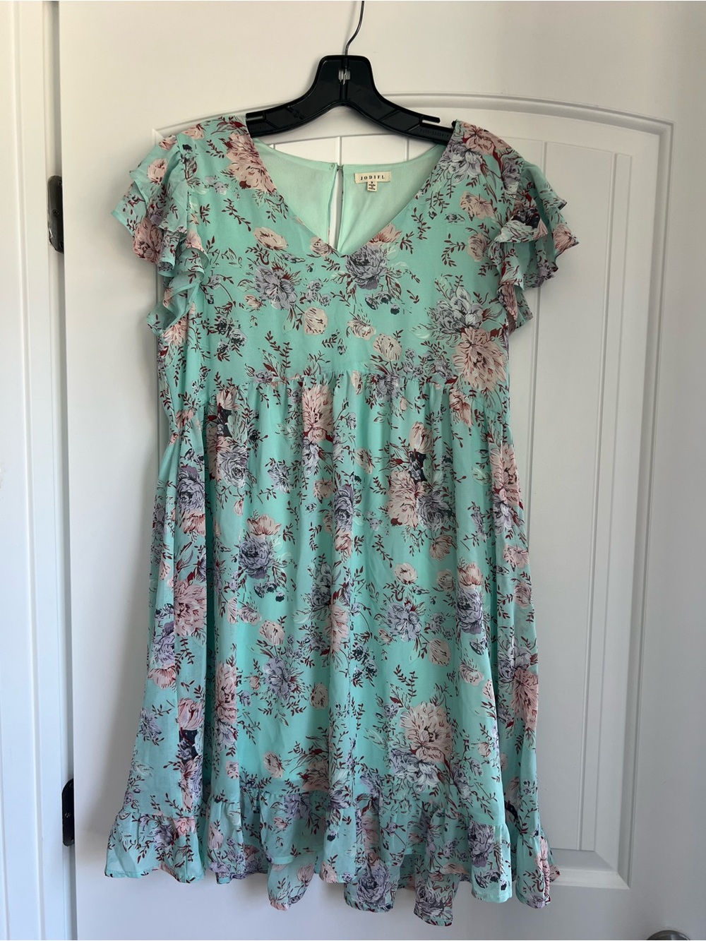 JODIFL Mint Floral Ruffle Sleeve Dress